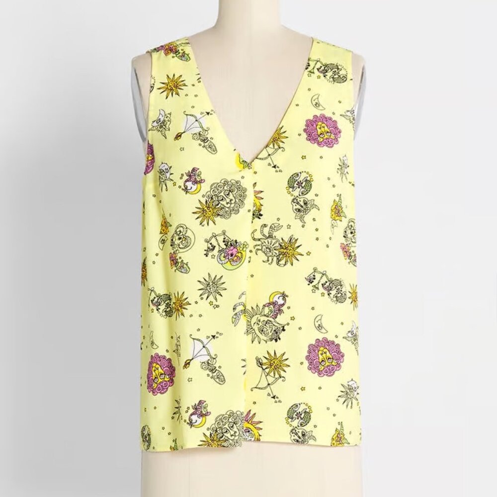 NWT Modcloth Genuine Self Sleeveless Blouse Yellow Astrology Size XS NEW